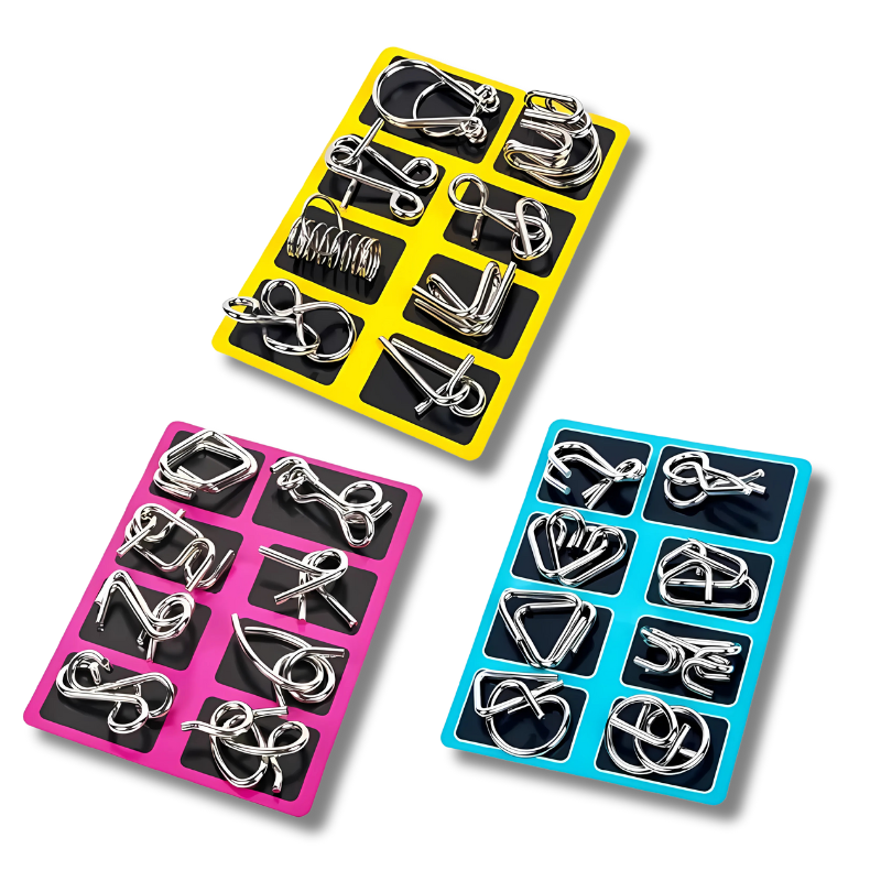 8Pcs/Set Metal Montessori Puzzle Wire IQ Mind Brain Teaser Puzzles Children Adults Interactive Game Reliever Educational Toys - UNIVEA
