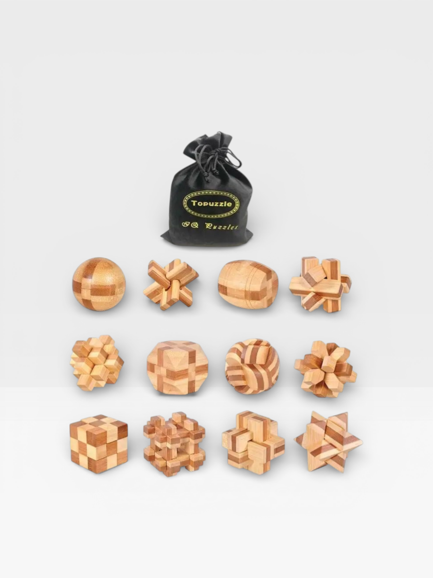 6PCS/12PCS Set Educational Wooden Bamboo Puzzle Interlocking Burr Puzzles Game Gift for Adults Children - UNIVEA