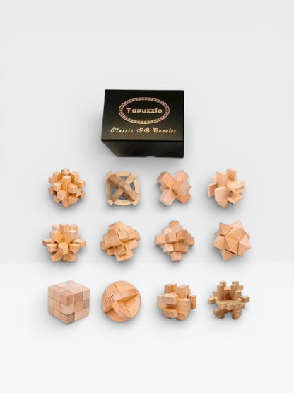 6PCS/12PCS Set Educational Wooden Bamboo Puzzle Interlocking Burr Puzzles Game Gift for Adults Children - UNIVEA