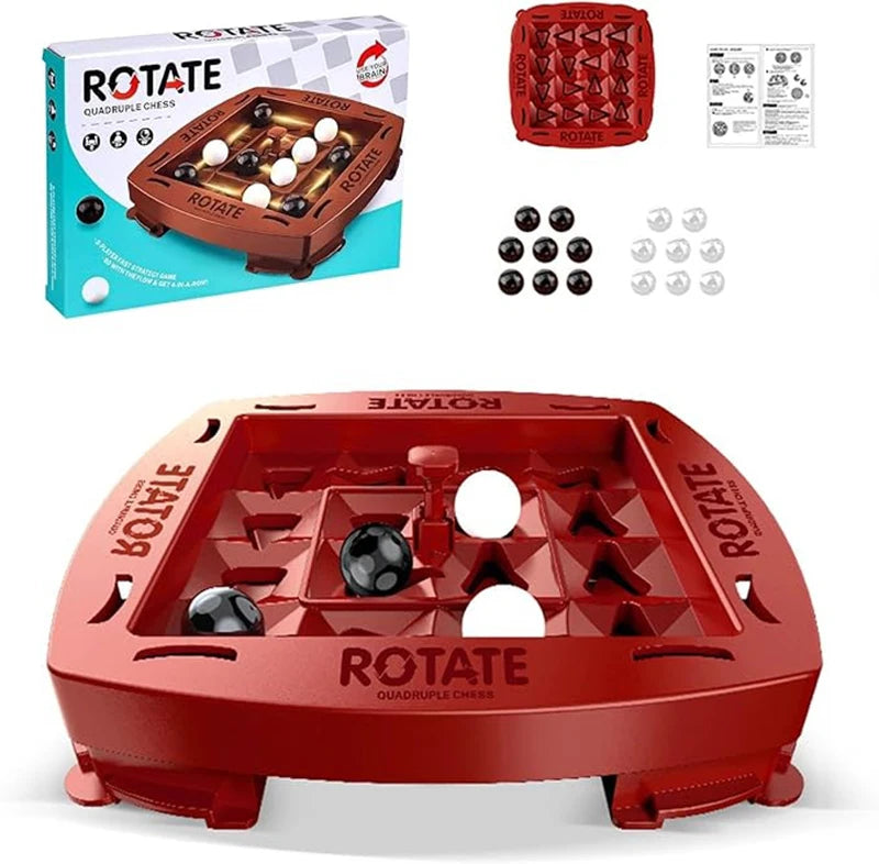 Close-up of the rotating center dial on the red Rotate board game