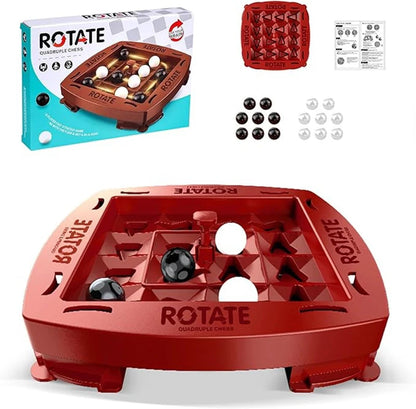 Close-up of the rotating center dial on the red Rotate board game