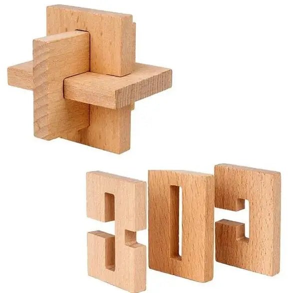 Beech Wood Wooden Burr Puzzles Interlocking Game for Adults KIds - UNIVEA